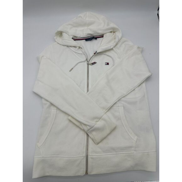 Tommy Hilfiger Hoodie for Men Zip Up & Pockets Sz L White EUC - Picture 3 of 6